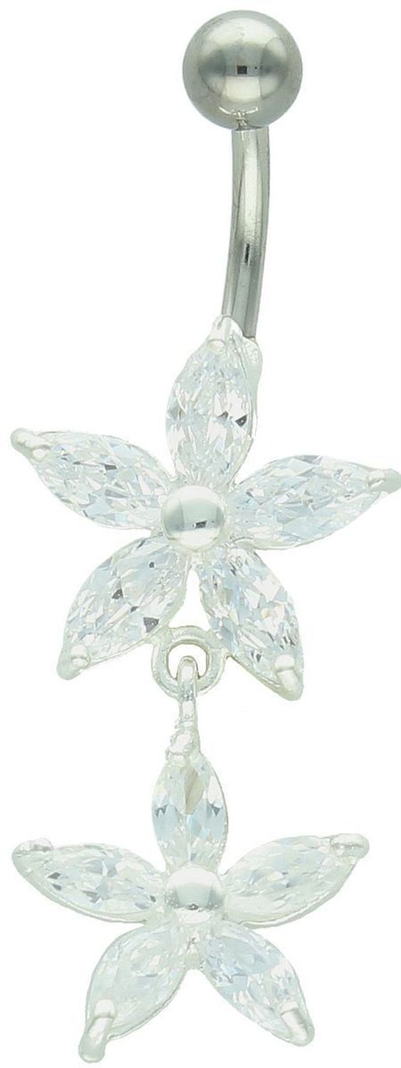 Srebrny kolczyk do pępka z białym kwiatem – elegancka biżuteria z cyrkoniami.jpg